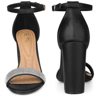 Perphy Open Toe Rhinestone Ankle Strap Chunky Heel Sandals For Women 1 Perphy Open Toe Rhinestone Ankle Strap Chunky Heel Sandals For Women