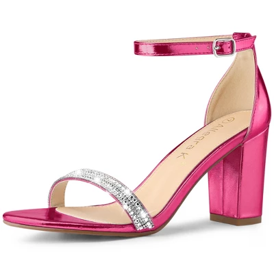 Allegra K Women's Rhinestone Ankle Strap Chunky Sandals 14 Allegra K Women's Rhinestone Ankle Strap Chunky Sandals - Image 14