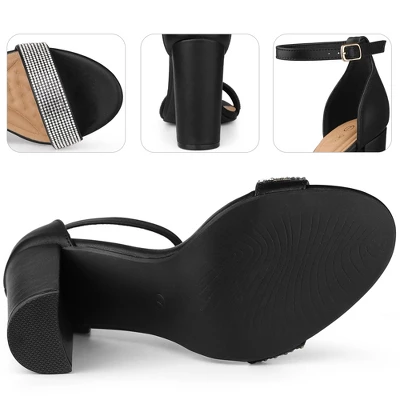 Perphy Open Toe Rhinestone Ankle Strap Chunky Heel Sandals For Women 2 Perphy Open Toe Rhinestone Ankle Strap Chunky Heel Sandals For Women - Image 2