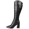 Journee Signature Womens Genuine Leather Laila Wide Calf Almond Toe Inside Zip Knee High Boots