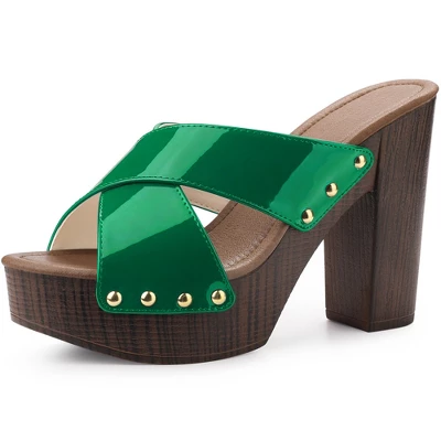 Perphy Women's Patent Platform Crisscross Strap Chunky Heels Sandals 8 Perphy Women's Patent Platform Crisscross Strap Chunky Heels Sandals - Image 8