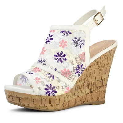 Allegra K Women's Open Toe Platform Heel Lace Wedges Sandals 18 Allegra K Women's Open Toe Platform Heel Lace Wedges Sandals - Image 18