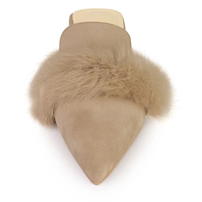 Allegra K Women's Pointed Toe Faux Fur Slip On Flat Slide Mules 2 Allegra K Women's Pointed Toe Faux Fur Slip On Flat Slide Mules - Image 2