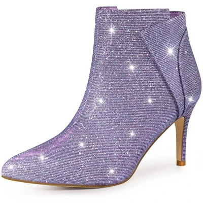 Allegra K Women's Glitter Pointed Toe Side Zip Stiletto Heel Ankle Boots 10 Allegra K Women's Glitter Pointed Toe Side Zip Stiletto Heel Ankle Boots - Image 10