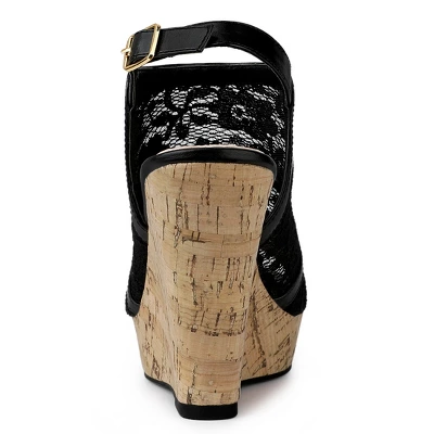 Allegra K Women's Open Toe Platform Heel Lace Wedges Sandals 2 Allegra K Women's Open Toe Platform Heel Lace Wedges Sandals - Image 2