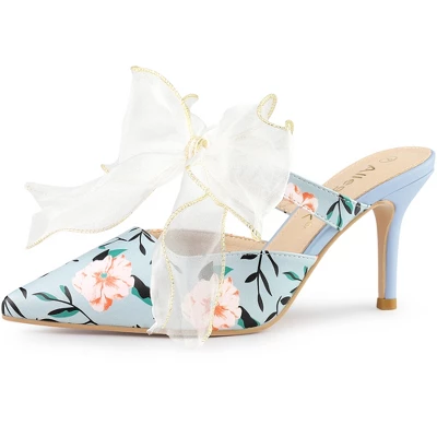 Allegra K Women's Floral Printed Lace Strap Stiletto Heels Mules 6 Allegra K Women's Floral Printed Lace Strap Stiletto Heels Mules - Image 6