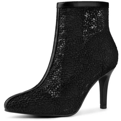 Allegra K Women's Lace Mesh Floral Embroidered Stiletto Heels Ankle Boots 8 Allegra K Women's Lace Mesh Floral Embroidered Stiletto Heels Ankle Boots - Image 8