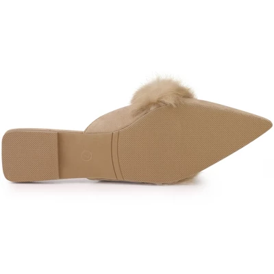 Allegra K Women's Pointed Toe Faux Fur Slip On Flat Slide Mules 5 Allegra K Women's Pointed Toe Faux Fur Slip On Flat Slide Mules - Image 5