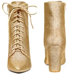 Perphy Women's Glitter Pointed Toe Block Heel Ankle Boots