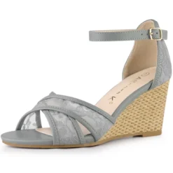 Allegra K Women's Floral Lace Mesh Wedges Sandals -Minnetonka Shoes Shop GUEST 3e996868 31c1 40ab bca4 21a295926b1e
