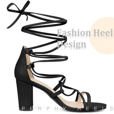 Perphy Strappy Strap Lace Up Chunky Heel Sandals For Women 3 Perphy Strappy Strap Lace Up Chunky Heel Sandals For Women - Image 3