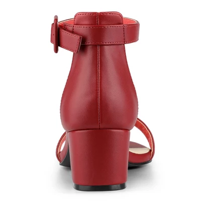 Allegra K Women's Block Low Heels Ankle Strap Sandals 2 Allegra K Women's Block Low Heels Ankle Strap Sandals - Image 2