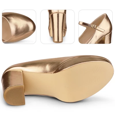 Perphy Platform Ankle Strap Chunky Heels Mary Janes Pumps For Women 2 Perphy Platform Ankle Strap Chunky Heels Mary Janes Pumps For Women - Image 2