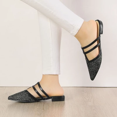 Allegra K Women's Glitter Pointed Toe Flats Mules 1 Allegra K Women's Glitter Pointed Toe Flats Mules