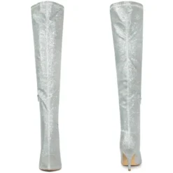 Perphy Women's Glitter Pointed Toe Stiletto Heels Over The Knee Boots