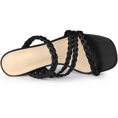Perphy Square Toe Braided Heeled Chunky Heels Sandals For Women 3 Perphy Square Toe Braided Heeled Chunky Heels Sandals For Women - Image 3
