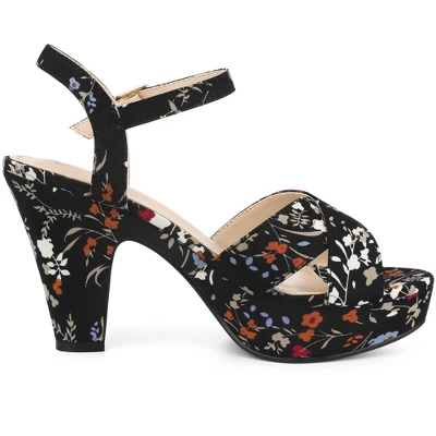 Perphy Women's Floral Platform Slingback Chunky High Heels Sandals 5 Perphy Women's Floral Platform Slingback Chunky High Heels Sandals - Image 5