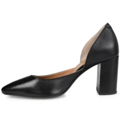 Journee Signature Womens Genuine Leather Jillian D'Orsay High Block Heel Almond Toe Pumps