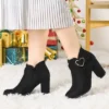 Allegra K Women's Buckle Side Zip Chunky Heels Ankle Boots