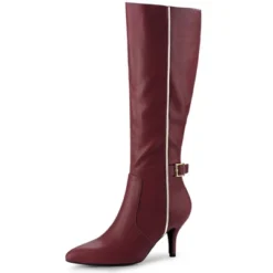 Allegra K Women's Pointy Toe Buckle Decor Side Zip Stiletto Heel Knee High Boots -Minnetonka Shoes Shop GUEST 61999ea9 1978 4bf7 9217 7e41a369715f