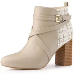 Allegra K Women's Plaid Pointed Toe Crisscross Strap Block Heels Ankle Boots -Minnetonka Shoes Shop GUEST 6baaab81 70c3 4375 8f34 1d87db65438e