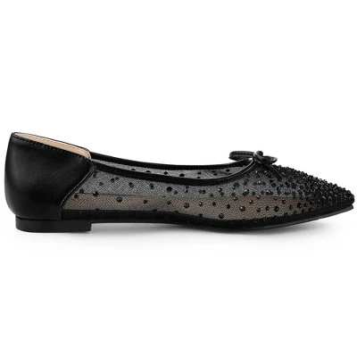 Allegra K Women's Pointed Toe Bow Rhinestone Mesh Ballerina Flats 5 Allegra K Women's Pointed Toe Bow Rhinestone Mesh Ballerina Flats - Image 5