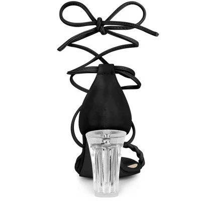 Allegra K Women's Woven Braided Heel Lace Up Clear Block Heel Sandals 3 Allegra K Women's Woven Braided Heel Lace Up Clear Block Heel Sandals - Image 3