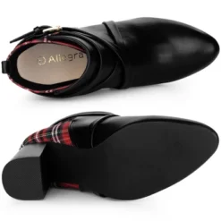 Allegra K Women's Plaid Pointed Toe Crisscross Strap Block Heels Ankle Boots -Minnetonka Shoes Shop GUEST 7116c0b9 c6d9 497d b810 908839417045