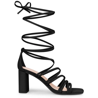 Perphy Strappy Open Toe Lace Up Chunky Heels Sandals For Women 5 Perphy Strappy Open Toe Lace Up Chunky Heels Sandals For Women - Image 5