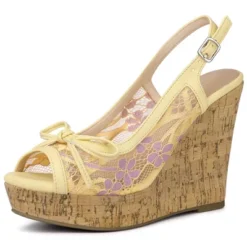 Allegra K Women's Wood Platform Heels Bow Lace Wedge Sandals -Minnetonka Shoes Shop GUEST 7807ffb4 6927 4dc7 9663 4d5bdc98eeca