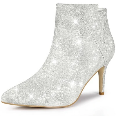 Allegra K Women's Glitter Pointed Toe Side Zip Stiletto Heel Ankle Boots 7 Allegra K Women's Glitter Pointed Toe Side Zip Stiletto Heel Ankle Boots - Image 7