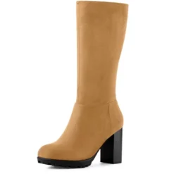 Allegra K Women's Mid Calf Block Heel Boots -Minnetonka Shoes Shop GUEST 8182cf4f 7d4c 4543 8a13 cf958121e157