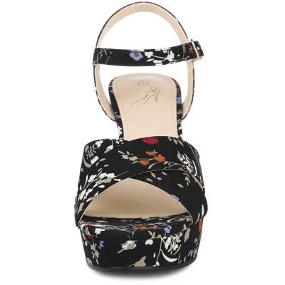 Perphy Women's Floral Platform Slingback Chunky High Heels Sandals 1 Perphy Women's Floral Platform Slingback Chunky High Heels Sandals
