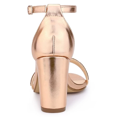 Allegra K Women's Rhinestone Ankle Strap Chunky Sandals 3 Allegra K Women's Rhinestone Ankle Strap Chunky Sandals - Image 3