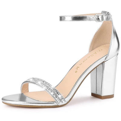 Allegra K Women's Rhinestone Ankle Strap Chunky Sandals 8 Allegra K Women's Rhinestone Ankle Strap Chunky Sandals - Image 8