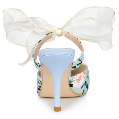 Allegra K Women's Floral Printed Lace Strap Stiletto Heels Mules 2 Allegra K Women's Floral Printed Lace Strap Stiletto Heels Mules - Image 2