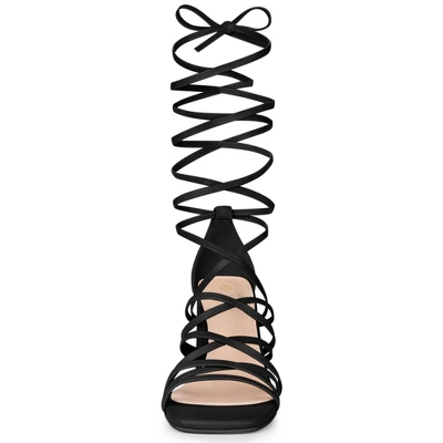 Perphy Strappy Open Toe Lace Up Chunky Heels Sandals For Women 1 Perphy Strappy Open Toe Lace Up Chunky Heels Sandals For Women