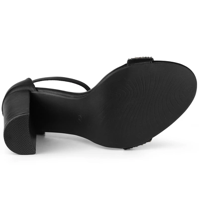 Perphy Open Toe Rhinestone Ankle Strap Chunky Heel Sandals For Women 4 Perphy Open Toe Rhinestone Ankle Strap Chunky Heel Sandals For Women - Image 4