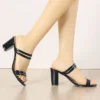 Allegra K Women's Clear Strappy Slide Mule Block Heel Sandal