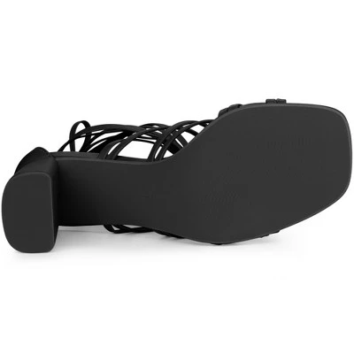 Perphy Strappy Open Toe Lace Up Chunky Heels Sandals For Women 4 Perphy Strappy Open Toe Lace Up Chunky Heels Sandals For Women - Image 4