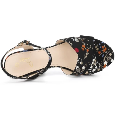 Perphy Women's Floral Platform Slingback Chunky High Heels Sandals 3 Perphy Women's Floral Platform Slingback Chunky High Heels Sandals - Image 3