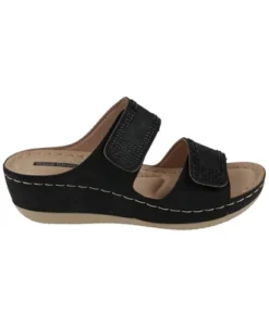 GC Shoes Rea Velcro Double Band Embellished Comfort Slide Wedge Sandals