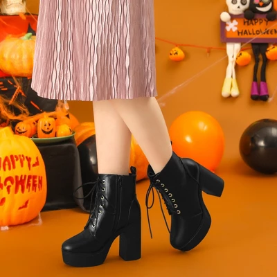 Perphy Women's Platform Lace Up Chunky Heel Western Combat Boots 4 Perphy Women's Platform Lace Up Chunky Heel Western Combat Boots - Image 4