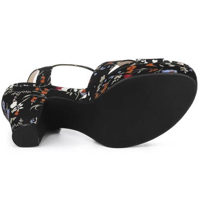Perphy Women's Floral Platform Slingback Chunky High Heels Sandals 4 Perphy Women's Floral Platform Slingback Chunky High Heels Sandals - Image 4