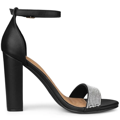 Perphy Open Toe Rhinestone Ankle Strap Chunky Heel Sandals For Women 3 Perphy Open Toe Rhinestone Ankle Strap Chunky Heel Sandals For Women - Image 3