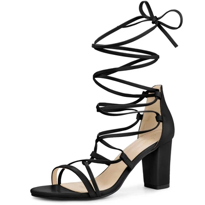 Perphy Strappy Strap Lace Up Chunky Heel Sandals For Women 5 Perphy Strappy Strap Lace Up Chunky Heel Sandals For Women - Image 5