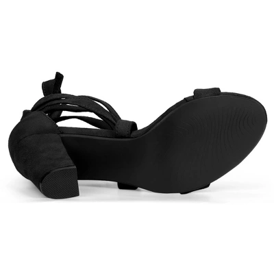 Allegra K Women's Lace Up Block Heels Sandals 6 Allegra K Women's Lace Up Block Heels Sandals - Image 6