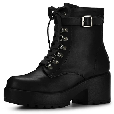 Allegra K Women's Zip Chunky Heel Platform Ankle Combat Boots 7 Allegra K Women's Zip Chunky Heel Platform Ankle Combat Boots - Image 7