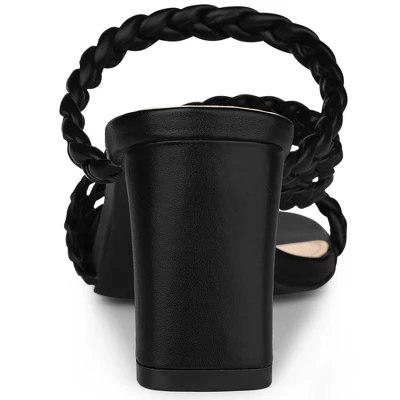 Perphy Square Toe Braided Heeled Chunky Heels Sandals For Women 2 Perphy Square Toe Braided Heeled Chunky Heels Sandals For Women - Image 2