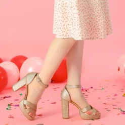 Perphy Women's Glitter Crisscross Strap Chunky Platform Heels